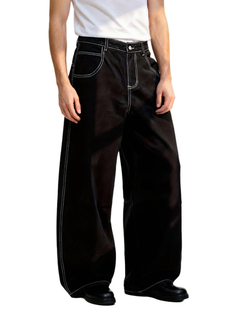 of American Retro Open Line Design Black Ultra Baggy Men's Jeans Can Be Worn at Work and Shopping (). - Image 1