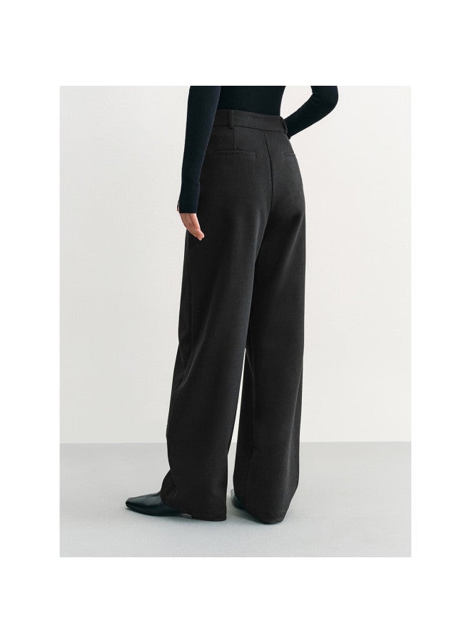 Waxbird Peacebird Women's Casual High-waist Simple Banana Pants Autumn Winter Soft Curved Trousers Black S - Image 2