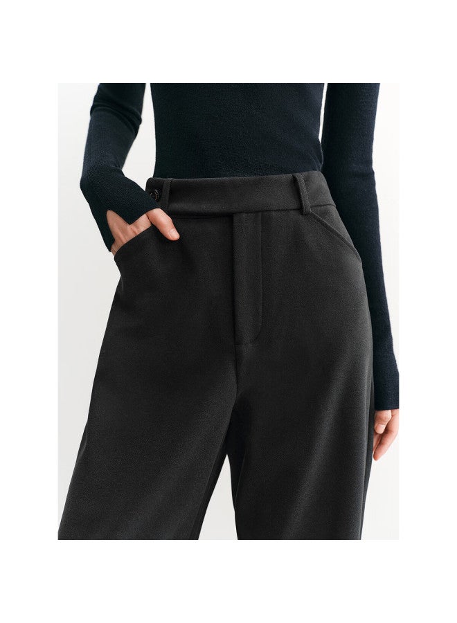 Waxbird Peacebird Women's Casual High-waist Simple Banana Pants Autumn Winter Soft Curved Trousers Black S - Image 4