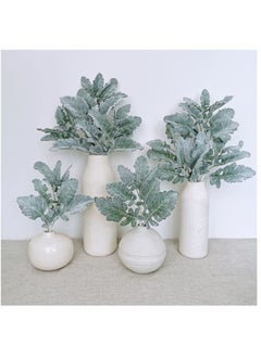 KASTWAVE Artificial Flocked Lambs Ear Leaves, 8Pcs Stems Flocked Oak Leaves, Sprays Flocked Branches Green Twigs for Home Wedding DIY Floral Arrangement Vase Bouquet Wreath  - Image 5