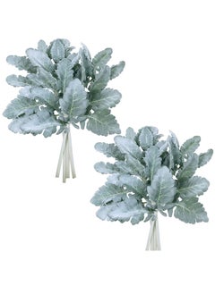 KASTWAVE Artificial Flocked Lambs Ear Leaves, 8Pcs Stems Flocked Oak Leaves, Sprays Flocked Branches Green Twigs for Home Wedding DIY Floral Arrangement Vase Bouquet Wreath  - Image 1