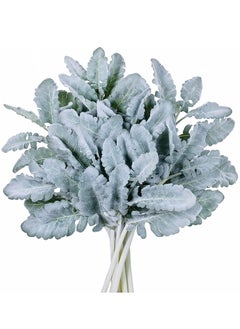 KASTWAVE Artificial Flocked Lambs Ear Leaves, 8Pcs Stems Flocked Oak Leaves, Sprays Flocked Branches Green Twigs for Home Wedding DIY Floral Arrangement Vase Bouquet Wreath  - Image 3