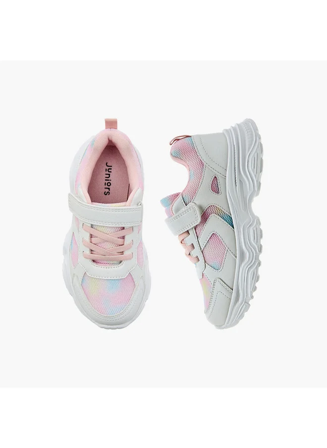 جونيورز Girls Panelled Sneakers with Hook and Loop Closure