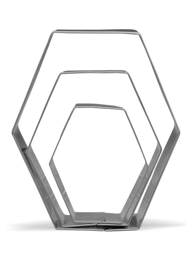 Keewah Large Hexagon Cookie Cutter Set - 5”,4”,3” - 3 Piece - Stainless Steel - Image 1