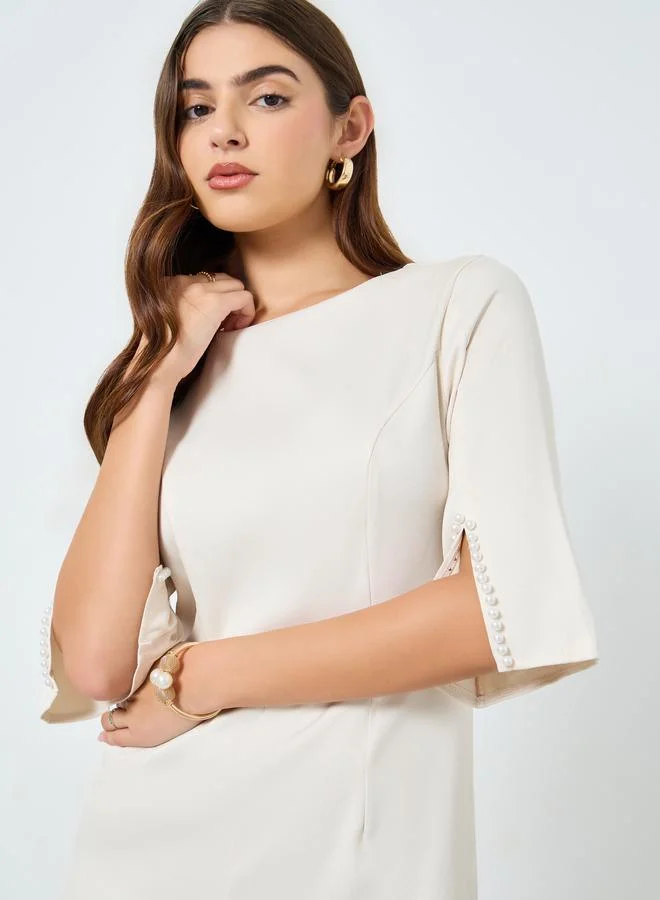 Take Two  Solid Slit Sleeve Fitted Waist Jumpsuit for Women | Best Price UAE