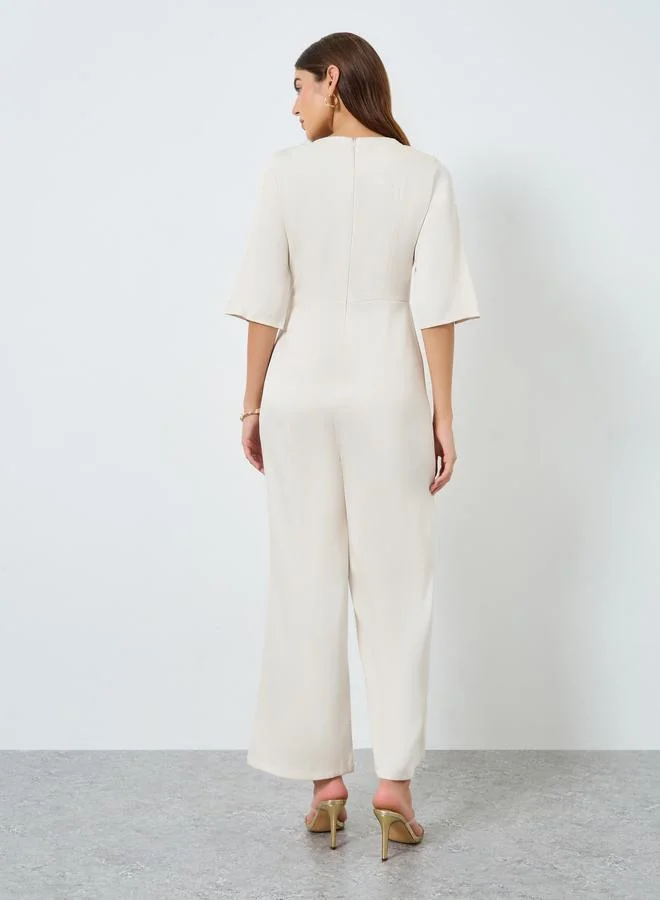 Take Two  Solid Slit Sleeve Fitted Waist Jumpsuit for Women | Best Price UAE