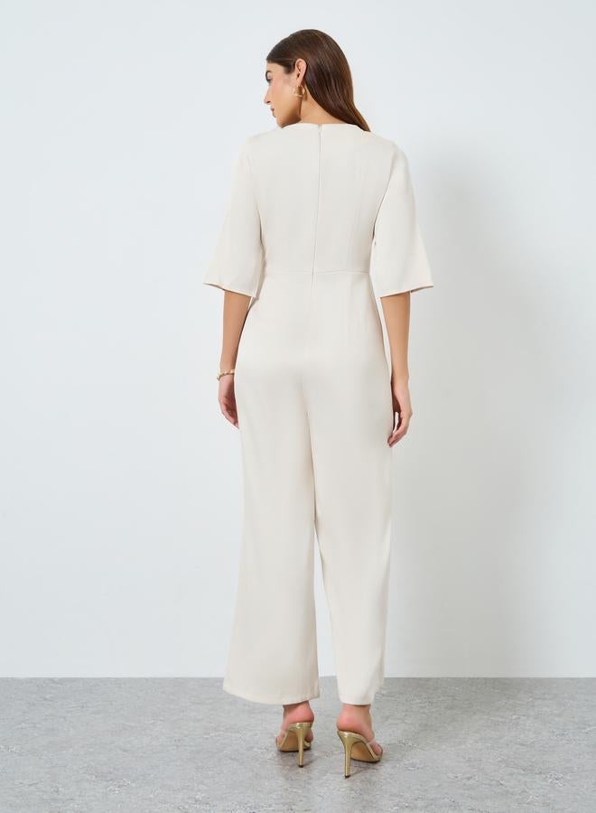 تايك تو جمبسوت سادة بأكمام مفتوحة وخصر ضيق - Image 4