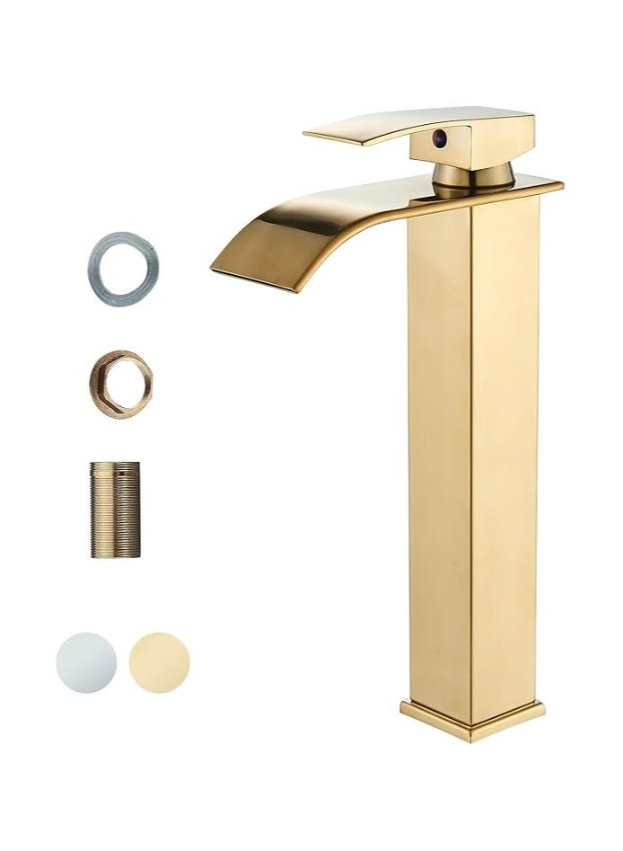 Basin Tap | High Arc | Tall Basin Mixer tap | Commercial 1-Hole | Brass Single Lever | Deck Mounted (Shining Gold) - Image 1