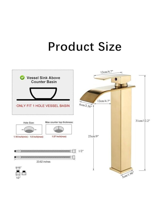 Basin Tap | High Arc | Tall Basin Mixer tap | Commercial 1-Hole | Brass Single Lever | Deck Mounted (Shining Gold) - Image 2