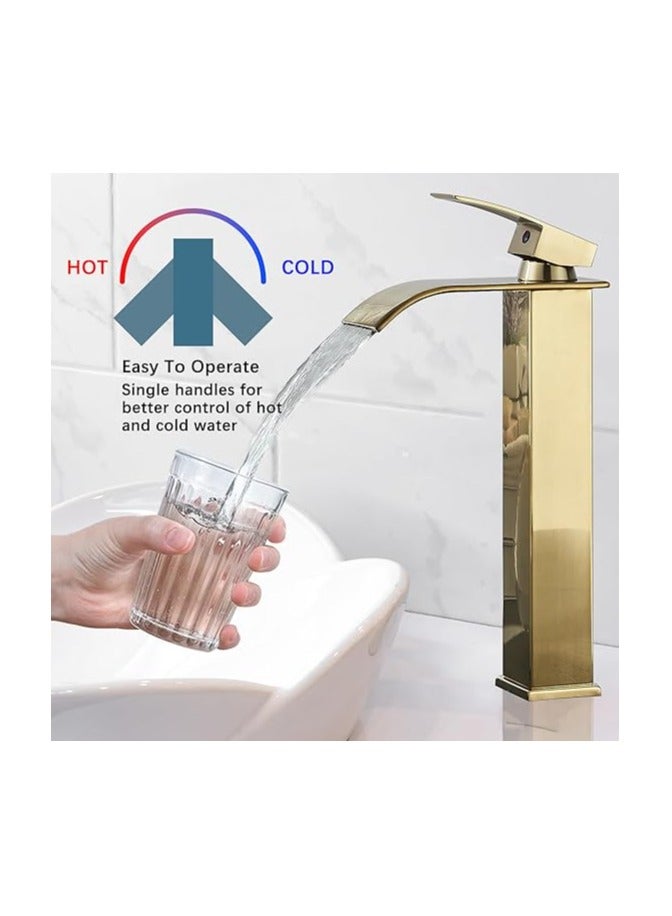 Basin Tap | High Arc | Tall Basin Mixer tap | Commercial 1-Hole | Brass Single Lever | Deck Mounted (Shining Gold) - Image 3