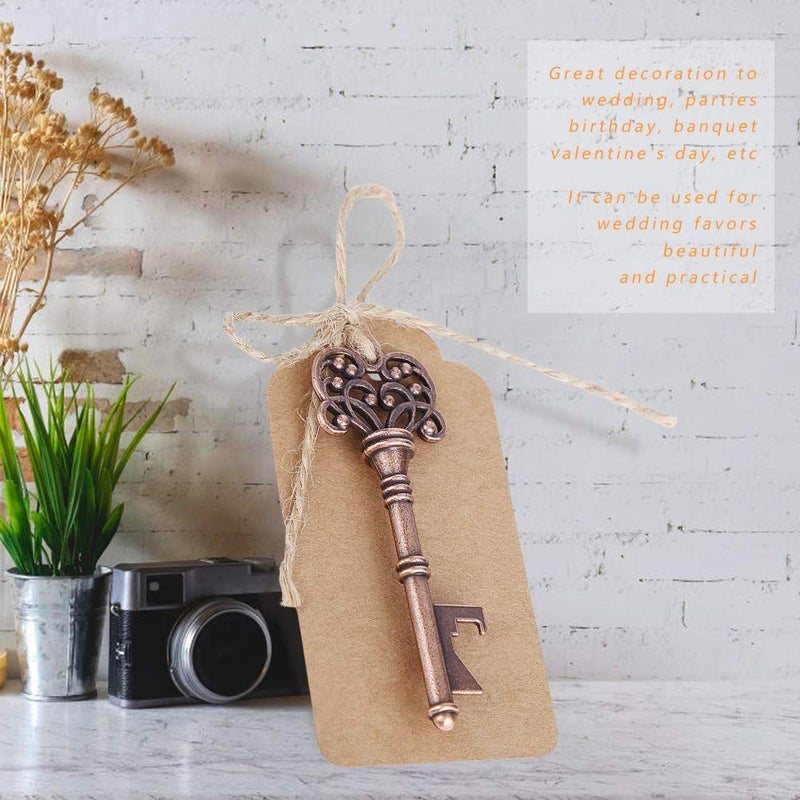 Vintage Key Shaped Bottle Opener Set 12pcs Alloy Keychain With Tags Copper Color - Image 4