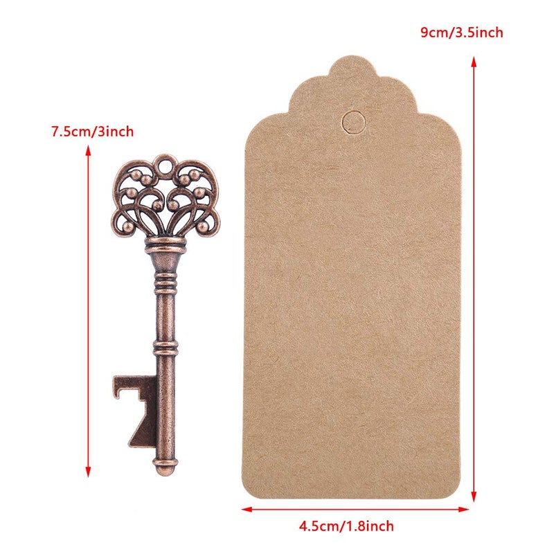 Vintage Key Shaped Bottle Opener Set 12pcs Alloy Keychain With Tags Copper Color - Image 3