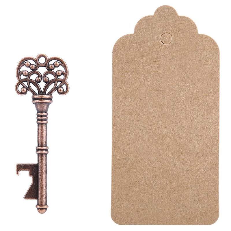 Vintage Key Shaped Bottle Opener Set 12pcs Alloy Keychain With Tags Copper Color - Image 5