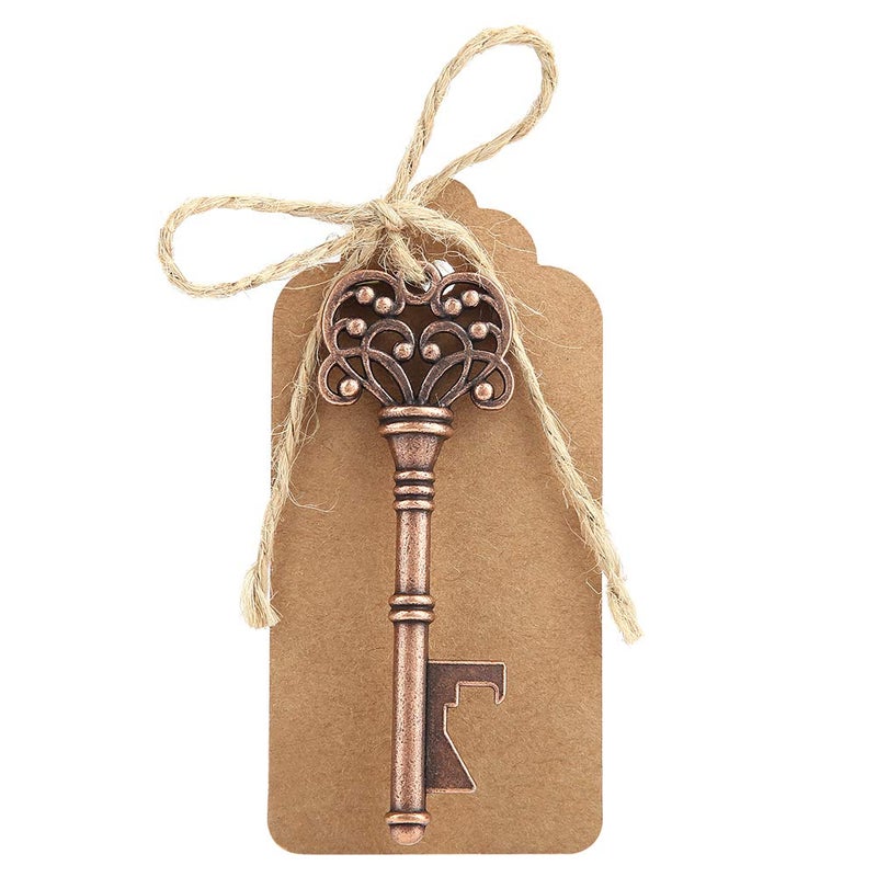 Vintage Key Shaped Bottle Opener Set 12pcs Alloy Keychain With Tags Copper Color - Image 2