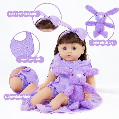 18INDC 11 Pcs Baby Doll Clothes with Purple Floral Design Baby Doll Bassinet Accessories for 1618 Inch Baby Doll Baby Doll Clothes Outfit Accessories Fit Reborn Baby Doll - Image 5