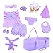 18INDC 11 Pcs Baby Doll Clothes with Purple Floral Design Baby Doll Bassinet Accessories for 1618 Inch Baby Doll Baby Doll Clothes Outfit Accessories Fit Reborn Baby Doll - Image 2