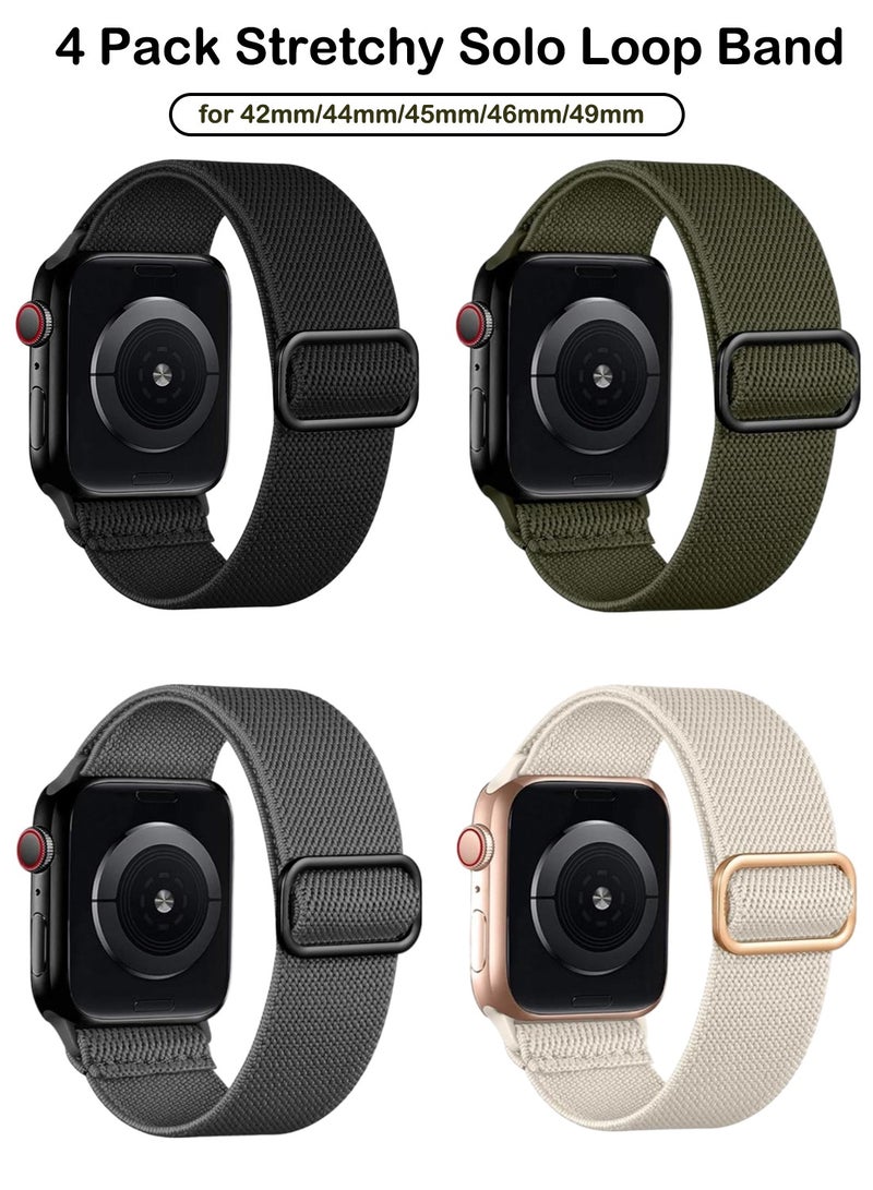 يوك مجموعة من 4 أشرطة مرنة قابلة للتمدد متوافقة مع أساور ساعة Apple Watch مقاس 49 مم و46 مم و45 مم و44 مم و42 مم، حزام مضفر مرن من النايلون الناعم لسلسلة iWatch 10 9 8 7 6 5 4 3 2 1 SE Ultra 2 - Image 1