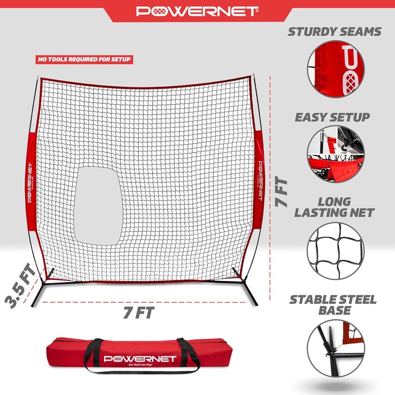 PowerNet 7x7 FT Pitch-Thru Protection Pitching Screen for Softball, 49 Sq Ft Barrier Net Only or Net + Frame, Portable Pitching & Batting Practice Net, Open Area in Net for Ball to Pass Through - Image 3