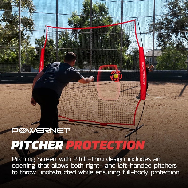 PowerNet 7x7 FT Pitch-Thru Protection Pitching Screen for Softball, 49 Sq Ft Barrier Net Only or Net + Frame, Portable Pitching & Batting Practice Net, Open Area in Net for Ball to Pass Through - Image 4