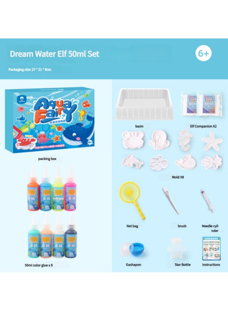 مجموعة ألعاب خرز قزم الماء السحري، مجموعة صنع يدوية إسفنجية، مخلوق بحري هلامي، مجموعة صناديق حسية، مجموعة من 8 ألوان، أنشطة إبداعية للأطفال والأطفال من سن 4 سنوات فما فوق، مجموعة متنوعة من المحيط - Image 2