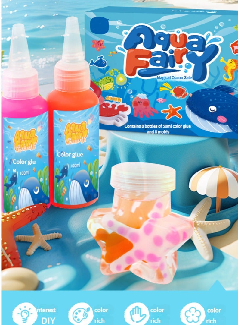 مجموعة ألعاب خرز قزم الماء السحري، مجموعة صنع يدوية إسفنجية، مخلوق بحري هلامي، مجموعة صناديق حسية، مجموعة من 8 ألوان، أنشطة إبداعية للأطفال والأطفال من سن 4 سنوات فما فوق، مجموعة متنوعة من المحيط - Image 1