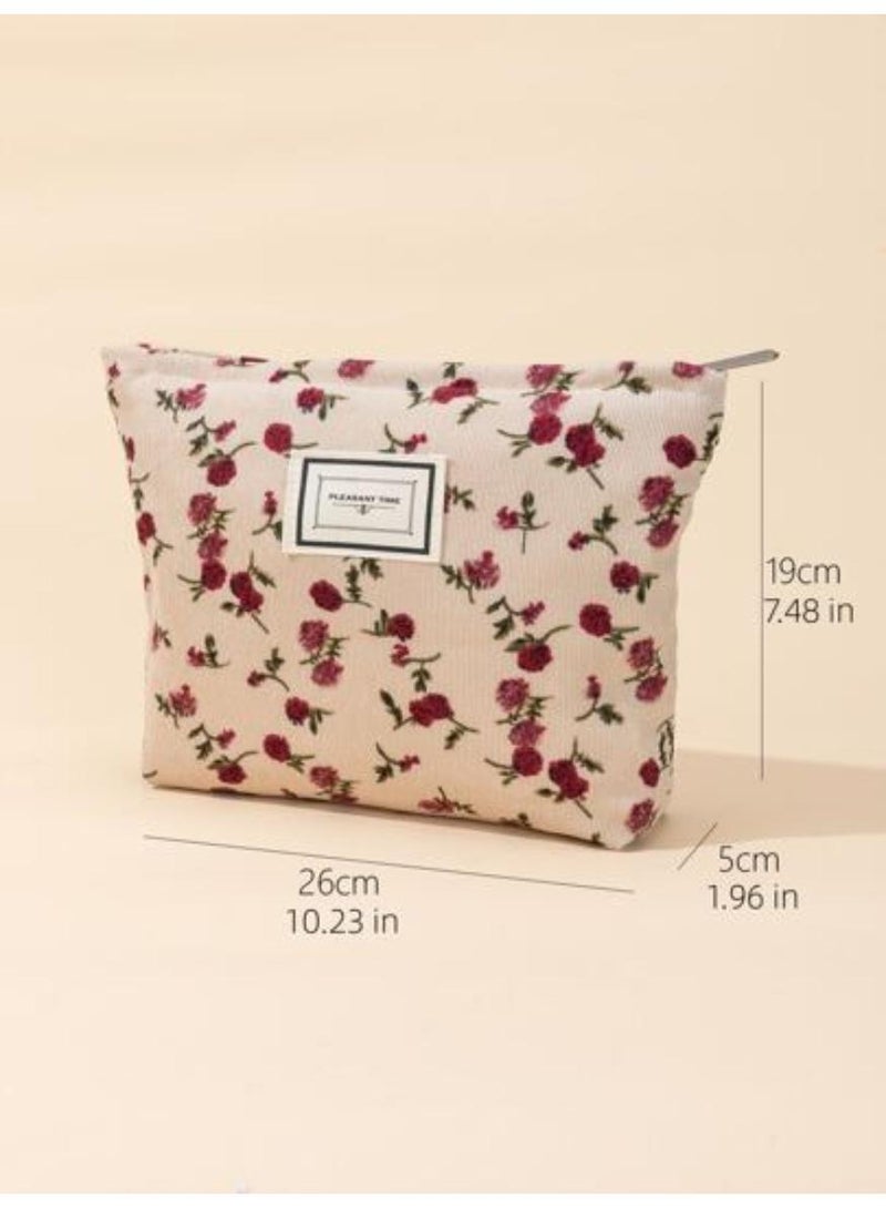 خاجول حقيبة تجميل بيضاء كبيرة السعة، حقيبة مكياج سفر ناعمة بتصميم أزهار سداسية الشكل، منظم لوازم أنيق للنساء، فكرة هدية مميزة - Image 2