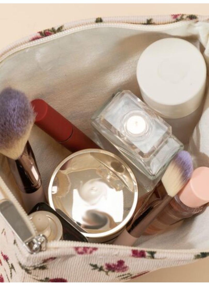 خاجول حقيبة تجميل بيضاء كبيرة السعة، حقيبة مكياج سفر ناعمة بتصميم أزهار سداسية الشكل، منظم لوازم أنيق للنساء، فكرة هدية مميزة - Image 3