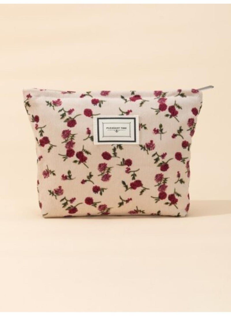 خاجول حقيبة تجميل بيضاء كبيرة السعة، حقيبة مكياج سفر ناعمة بتصميم أزهار سداسية الشكل، منظم لوازم أنيق للنساء، فكرة هدية مميزة - Image 4