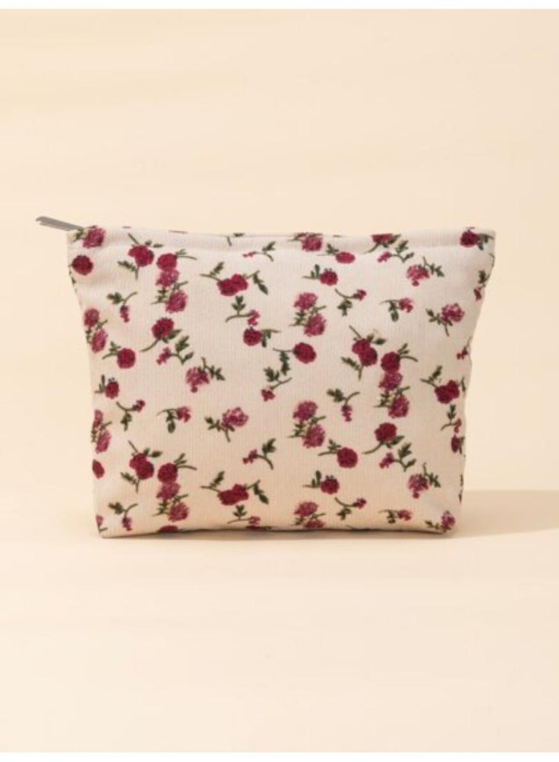 خاجول حقيبة تجميل بيضاء كبيرة السعة، حقيبة مكياج سفر ناعمة بتصميم أزهار سداسية الشكل، منظم لوازم أنيق للنساء، فكرة هدية مميزة - Image 5