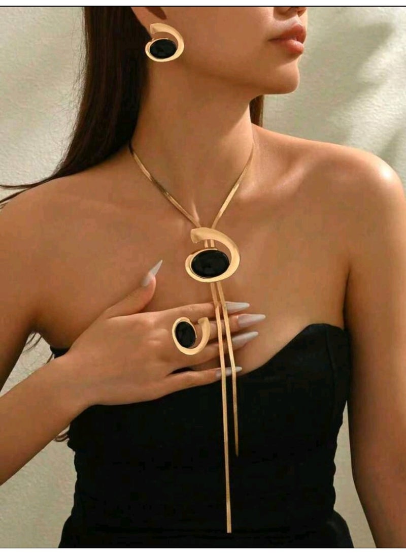 Shein 4pcs/Set Summer New Creative Long Tassel Y-Shape Floral Fashion Minimalist Elegant Versatile Necklace & Earrings Set - Image 1