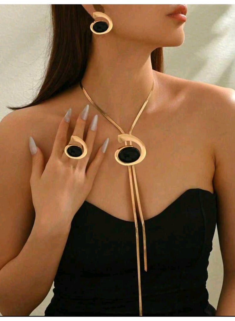 Shein 4pcs/Set Summer New Creative Long Tassel Y-Shape Floral Fashion Minimalist Elegant Versatile Necklace & Earrings Set - Image 2