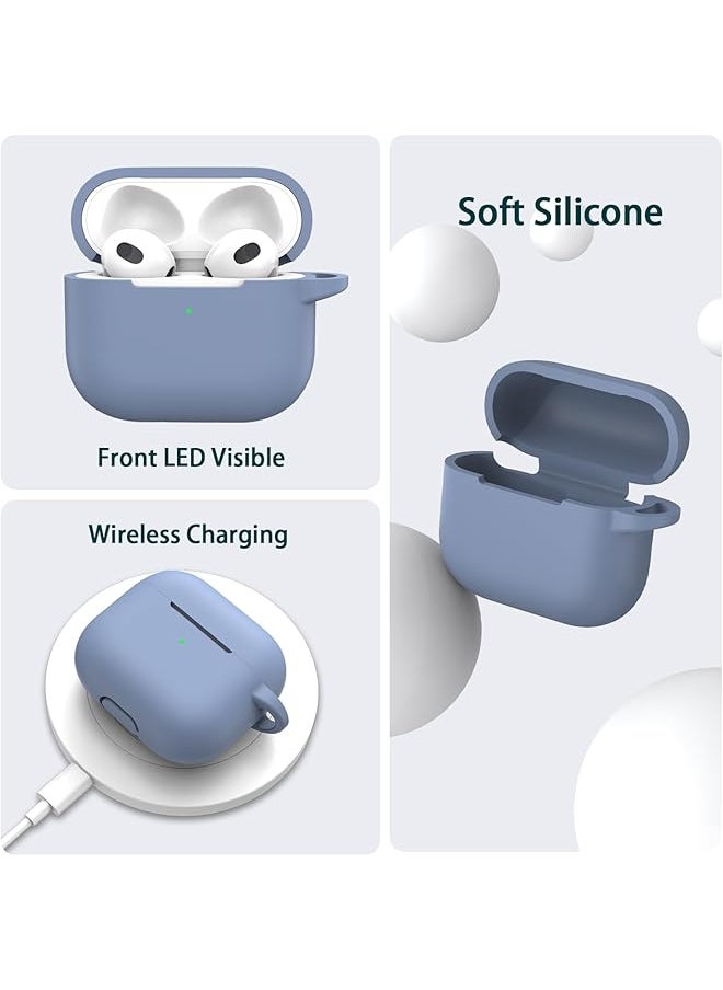 erorex - Compatible With Airpods 3Rd Generation 2021 Charging Case Cover Soft Silicone Protective Case Compatible With Airpod 3 Gen With Cleaner Kit & Keychain Blue Gray - Image 1