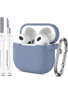 Compatible With Airpods 3Rd Generation 2021 Charging Case Cover Soft Silicone Protective Case Compatible With Airpod 3 Gen With Cleaner Kit & Keychain Blue Gray