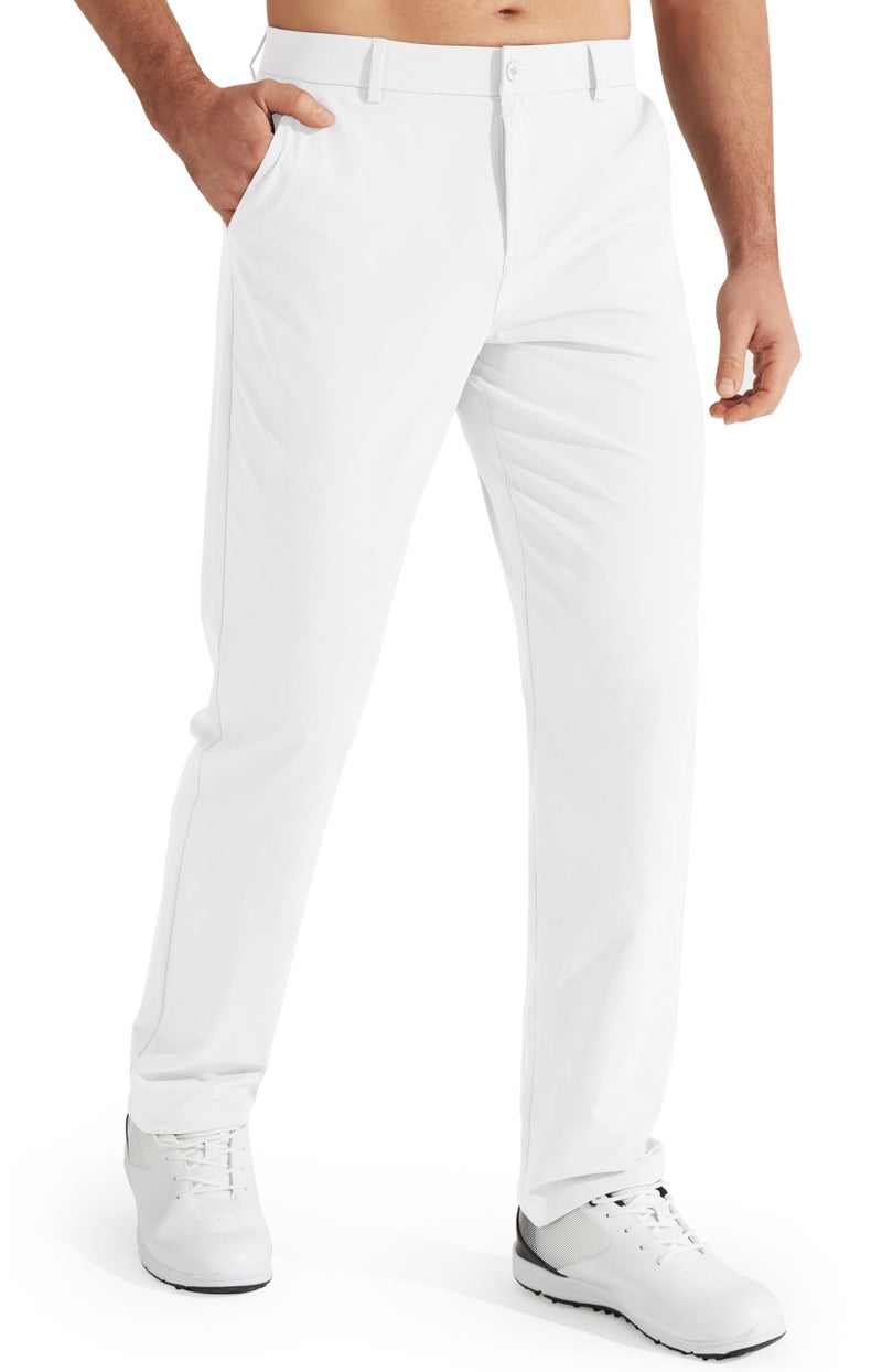 Libin Mens Golf Pants Stretch Work Dress Pants 30" Quick Dry Lightweight Business Casual Pant for Men Comfy Water Resistant, White, 30W x 30L - Image 1