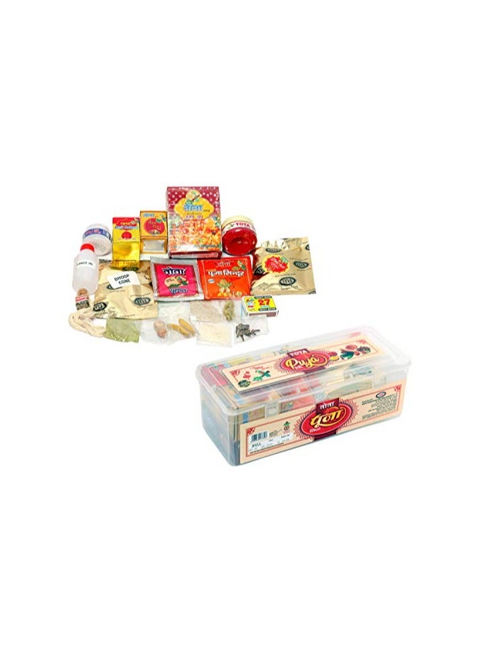 TOTA Complete Puja Samagri Kit with Kumkum, Kalava and Other Puja Items. Set of 21 Pooja Products in Transparent Box. - Image 1
