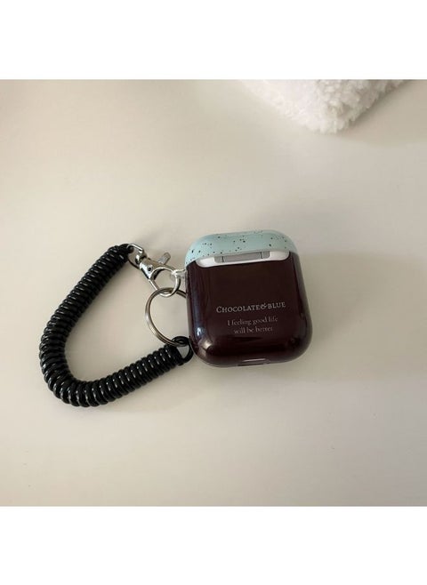 Chocolate Splash Ink Suitable For Airpods Earphone Shell 1/2 Generation Bluetooth Pro3 Generation Soft Shell 2/3 Generation Hanging Chain-Color:Chocolate Splash Ink + Hanging Chain-Applicable Model:Airpods 4th Generation