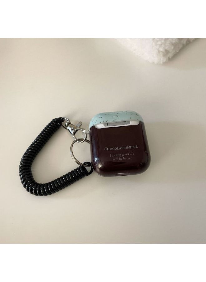 Generic - Chocolate Splash Ink Suitable For Airpods Earphone Shell 1/2 Generation Bluetooth Pro3 Generation Soft Shell 2/3 Generation Hanging Chain-Color:Chocolate Splash Ink + Hanging Chain-Applicable Model:Airpods 4th Generation - Image 1