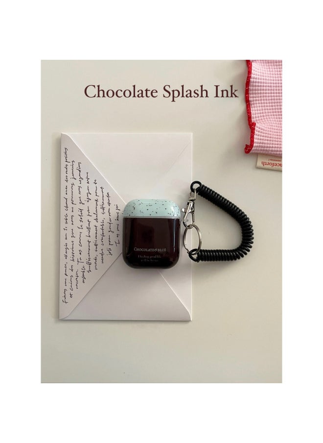 Generic - Chocolate Splash Ink Suitable For Airpods Earphone Shell 1/2 Generation Bluetooth Pro3 Generation Soft Shell 2/3 Generation Hanging Chain-Color:Chocolate Splash Ink + Hanging Chain-Applicable Model:Airpods 4th Generation - Image 1