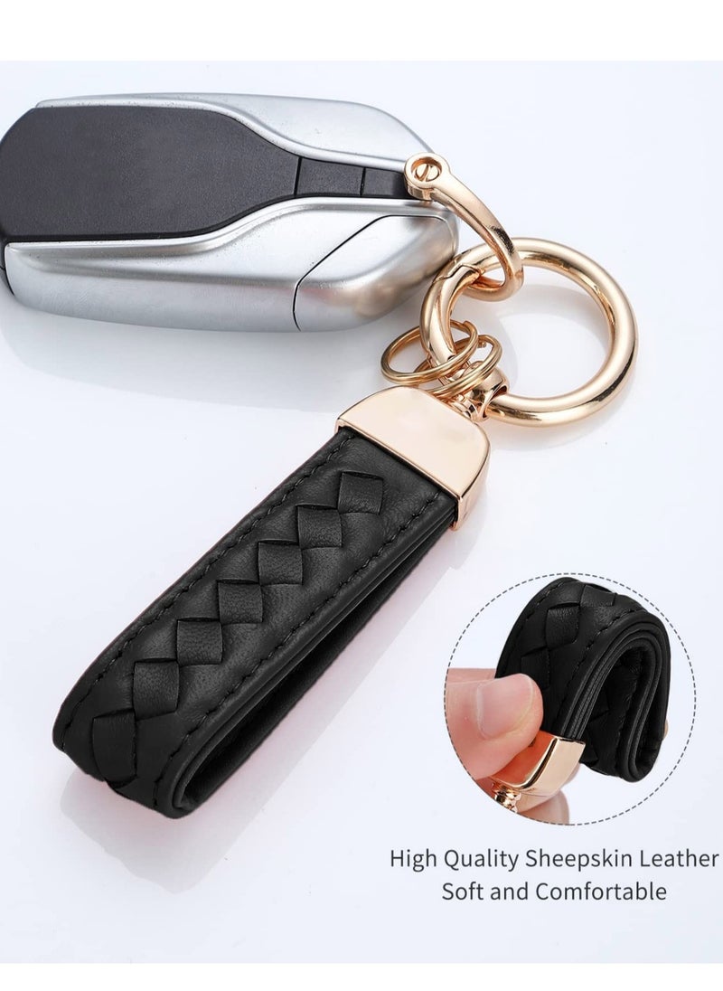 SYOSI - Genuine Leather Car Keychain Keychain Leather Key Chain, Universal Key Chains Family Present for Key Fobs for Men and Women, 360 Degree Rotatable with Anti-Lost D-Ring2pcs Black - Image 1