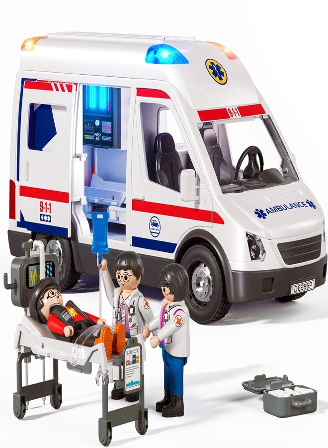 Doloowee Ambulance Toy Truck for Kids 3-8, Large Toy Cars with Lights & Sounds, Emergency Vehicle Toddler Toys, Rescue Role Playset, Play & Learn Toddler Toys Ages 3 4 5 6 7 8 9 10 11 12 - Image 1