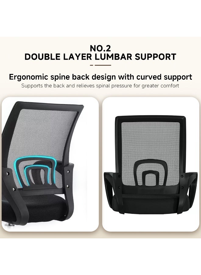 Ergonomic Office Chair | High-back with Headrest, Flip-Up Armrests, Reclining, Comfortable Lumbar Support, Home Office Study Entertainment Swivel Work Chair (Black) - Image 5