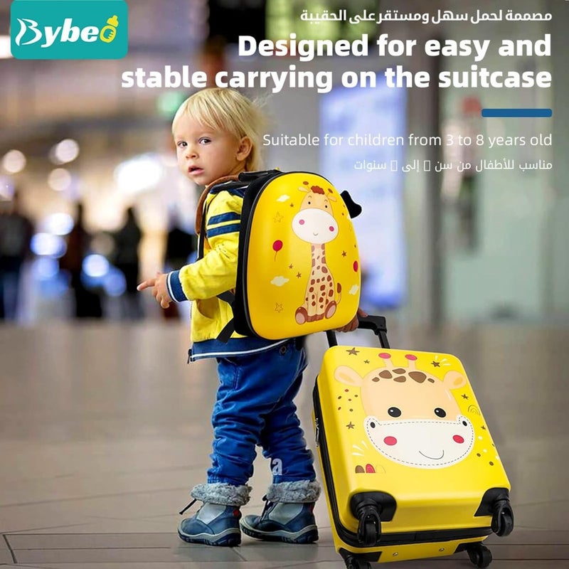 3Pcs Luggage Set, 18 Inch Travel Suitcase, Cartoon Rolling Luggages, Child Trolley Bag with 14-Inch Backpack, U-Shaped Pillow, Wheels and Telescopic Handle Yellow - Image 2