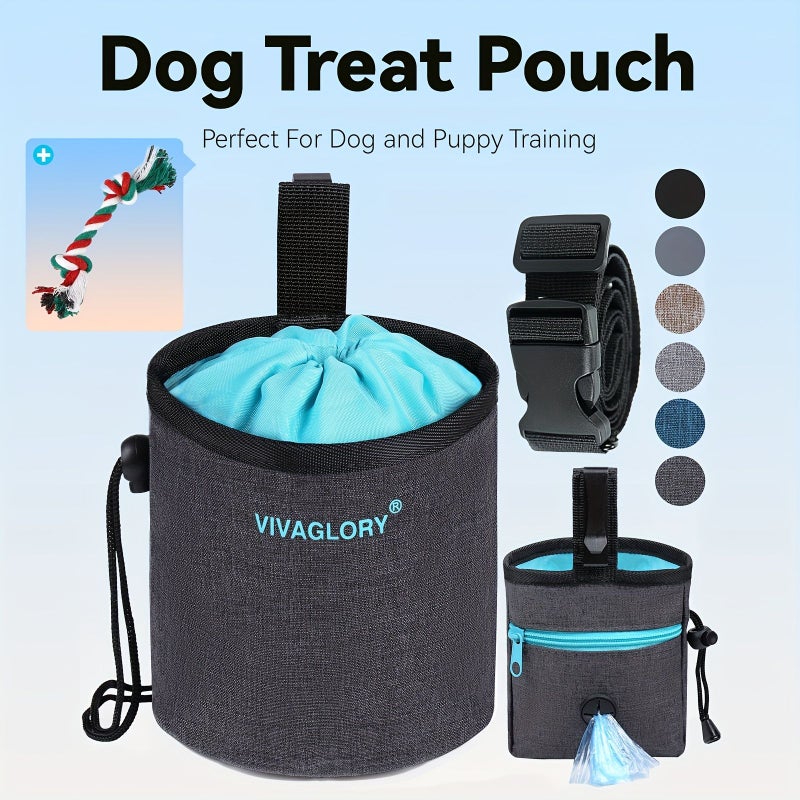 Dog Treat Pouch And Tug Rope Set Black Oxford Fabric Training Treat Bag For Pet With Belt For Christmas Halloween - Image 1