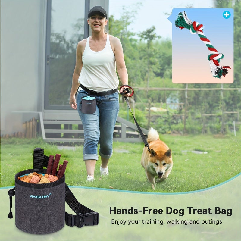 Dog Treat Pouch And Tug Rope Set Black Oxford Fabric Training Treat Bag For Pet With Belt For Christmas Halloween - Image 3