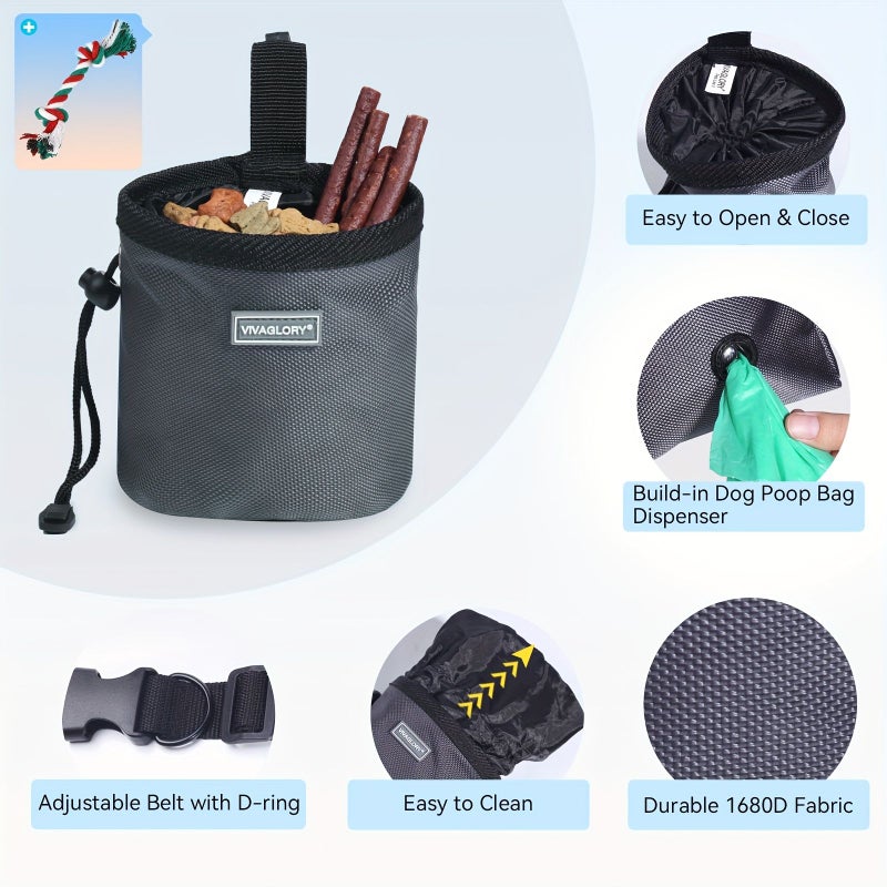Dog Treat Pouch And Tug Rope Set Black Oxford Fabric Training Treat Bag For Pet With Belt For Christmas Halloween - Image 5
