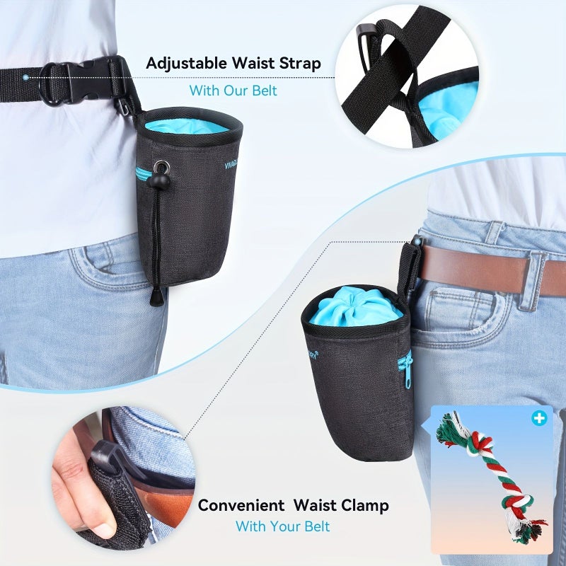 Dog Treat Pouch And Tug Rope Set Black Oxford Fabric Training Treat Bag For Pet With Belt For Christmas Halloween - Image 4