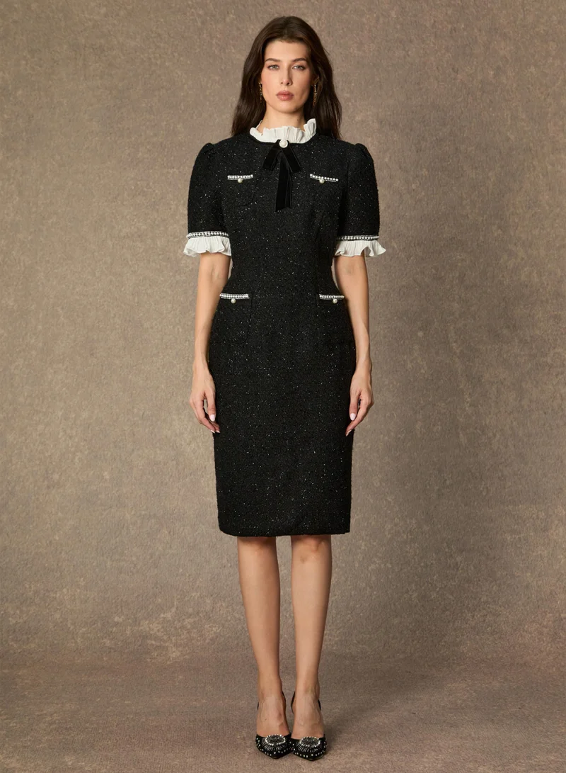 Sunfere Precious And Perfect Velvet Bow Ruffled Midi Dress