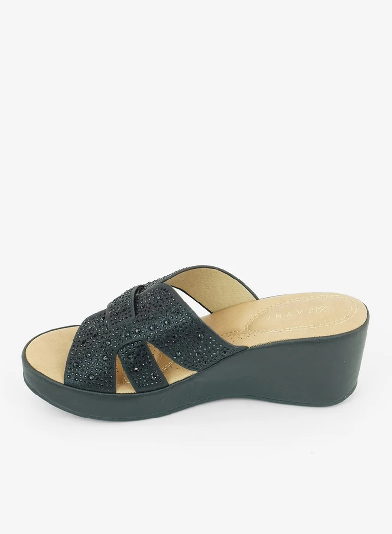 ZAYNA 221-323 Zayna Ladies Classic Wedge Slides 3F8730-316 Black