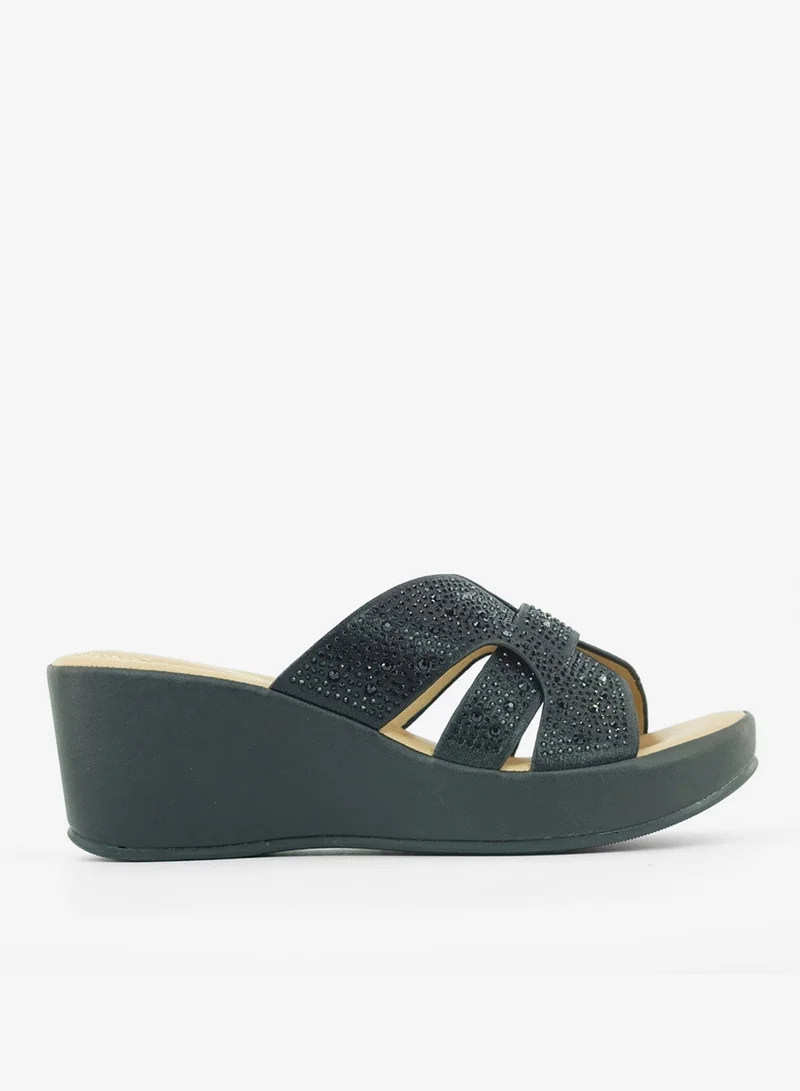 ZAYNA 221-323 Zayna Ladies Classic Wedge Slides 3F8730-316 Black