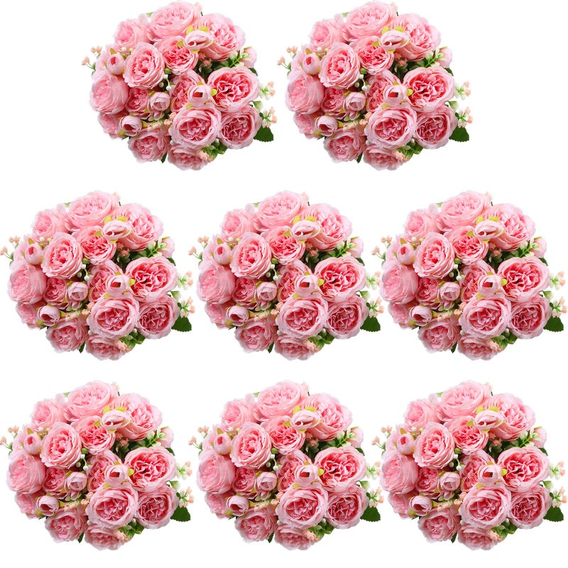 Geosar 8 Bundles Artificial Peonies Silk Flowers Fake Peony Bouquet Faux Peonies Flowers Bulk for Decoration Vase Florals Arrangements Wedding Home Party Table Pink